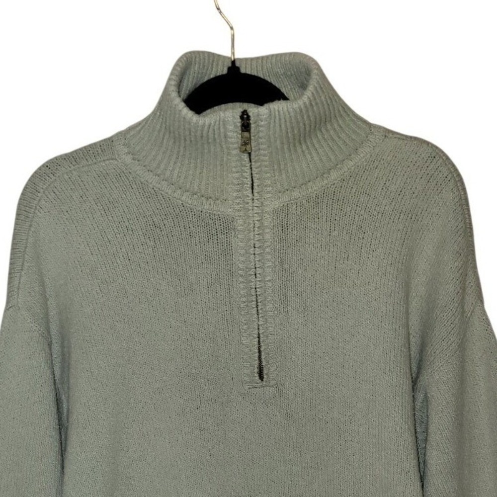 Tommy Bahama Mens XL Quarter Zip Sweater Beige /Sage 100% Cotton Mock Neck Knit